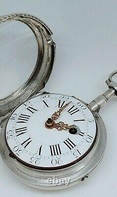 Old Gousset Rooster Watch 18th Silver Works Key Old Vintage Pocket Watch