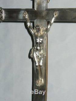 Old Grand Crucifix In Sterling Silver Christ In Cross Hallmark Head Of Old Man