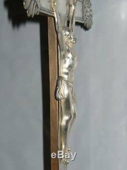 Old Grand Crucifix In Sterling Silver Christ In Cross Hallmark Head Of Old Man