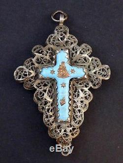 Old Great Cross Sterling Silver Enamel Filigree Germany Punch 13 Lot