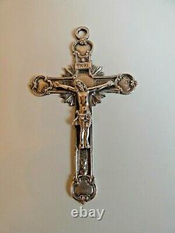 Old Great Pectoral Cross Raying Silver Massive Poincon Minerve 25