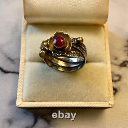 Old Harem Ring 4 In 1 Silver Massif Flower Ruby Genuine Size 56