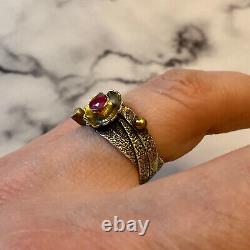 Old Harem Ring 4 In 1 Silver Massif Flower Ruby Genuine Size 56