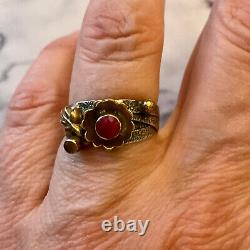 Old Harem Ring 4 In 1 Silver Massif Flower Ruby Genuine Size 56