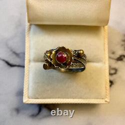 Old Harem Ring 4 In 1 Silver Massif Flower Ruby Genuine Size 56