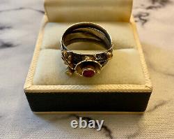 Old Harem Ring 4 In 1 Silver Massif Flower Ruby Genuine Size 56