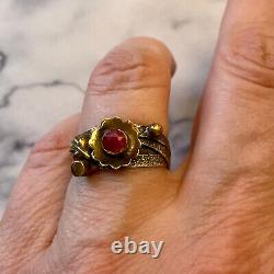 Old Harem Ring 4 In 1 Silver Massif Flower Ruby Genuine Size 56