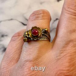 Old Harem Ring 4 In 1 Silver Massif Flower Ruby Genuine Size 56