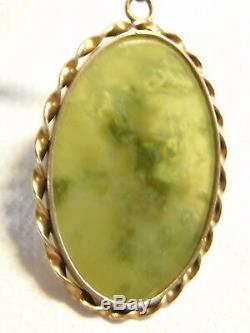 Old Jade Pendant Vermeil Sterling Silver Jewelry Gold China Chinese Jewel