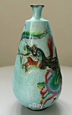 Old Japanese Vase Sterling Silver Enamelled Cloisonné Dragon 18cm Japanese