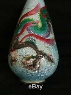 Old Japanese Vase Sterling Silver Enamelled Cloisonné Dragon 18cm Japanese