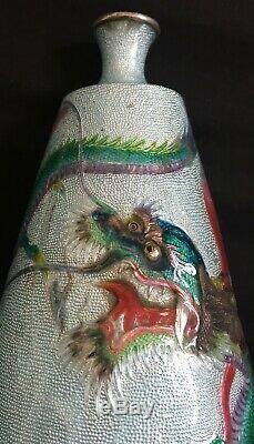 Old Japanese Vase Sterling Silver Enamelled Cloisonné Dragon 18cm Japanese