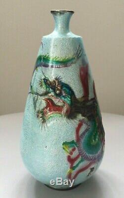 Old Japanese Vase Sterling Silver Enamelled Cloisonné Dragon 18cm Japanese