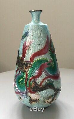 Old Japanese Vase Sterling Silver Enamelled Cloisonné Dragon 18cm Japanese