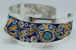 Old Jonc Bracelet Working Berber Enamel Colored Silver Old Silver Strap 2