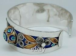 Old Jonc Bracelet Working Berber Enamel Colored Silver Old Silver Strap 2