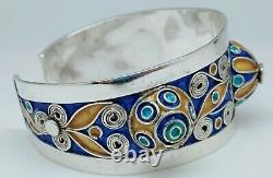 Old Jonc Bracelet Working Berber Enamel Colored Silver Old Silver Strap 2