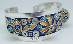 Old Jonc Bracelet Working Berber Enamel Colored Silver Old Silver Strap 2