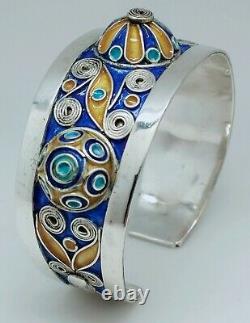 Old Jonc Bracelet Working Berber Enamel Colored Silver Old Silver Strap 2