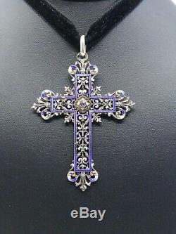 Old, Large Cross In Silver And Garnet Email XIX Lily