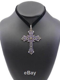 Old, Large Cross In Silver And Garnet Email XIX Lily