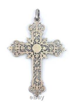 Old, Large Cross In Silver And Garnet Email XIX Lily