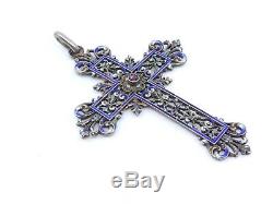 Old, Large Cross In Silver And Garnet Email XIX Lily