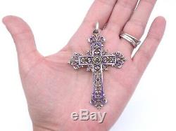 Old, Large Cross In Silver And Garnet Email XIX Lily