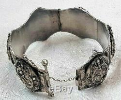 Old Large Gem Oriental Bracelet Cuff 86 G Silver Book Q150