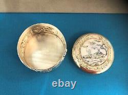 Old Large In Solid Silver Box Mother-of-pearl Punches Engraved China Japan Vietnam