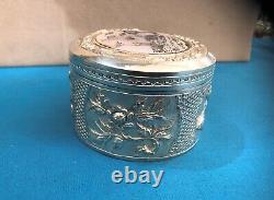 Old Large In Solid Silver Box Mother-of-pearl Punches Engraved China Japan Vietnam