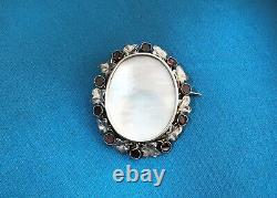 Old Large Reliquary Brooch Solid Silver Amethyst & Mother-of-pearl 19 Th Jewellery