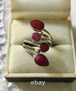 Old Large Ring True Ruby, Vermeil And Silver Massif