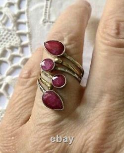 Old Large Ring True Ruby, Vermeil And Silver Massif