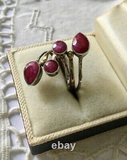 Old Large Ring True Ruby, Vermeil And Silver Massif