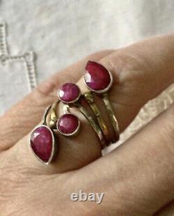 Old Large Ring True Ruby, Vermeil And Silver Massif