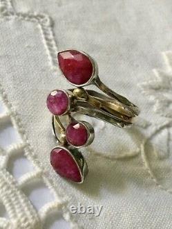 Old Large Ring True Ruby, Vermeil And Silver Massif