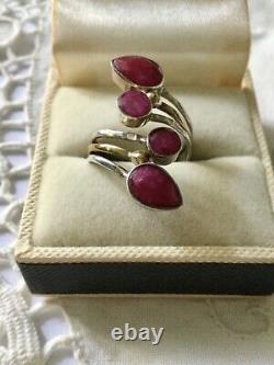 Old Large Ring True Ruby, Vermeil And Silver Massif