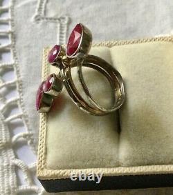 Old Large Ring True Ruby, Vermeil And Silver Massif