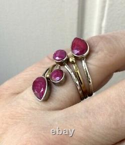 Old Large Ring True Ruby, Vermeil And Silver Massif