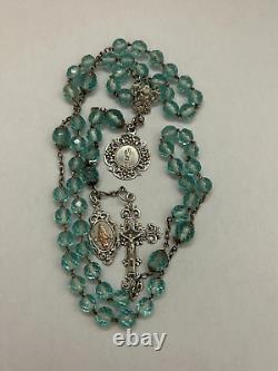 Old Large Rosary with Crystal Faceted Stones and Solid Silver