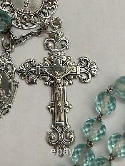 Old Large Rosary with Crystal Faceted Stones and Solid Silver