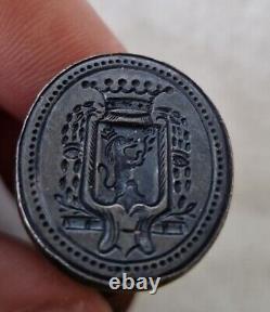 Old Large Seal Stamp Solid Silver Coat of Arms 18th Century