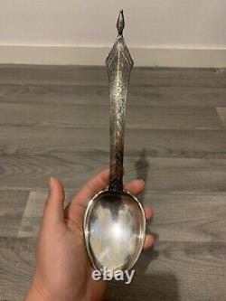 Old Large Spoon Offering In Solid Silver Asia 1900