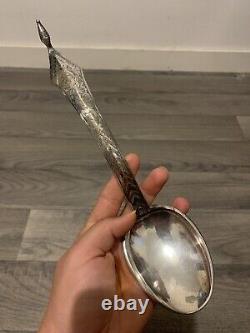 Old Large Spoon Offering In Solid Silver Asia 1900