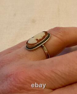 Old Marquise Ring Solid Silver Genuine Cameo Art Deco Size 54