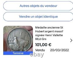 Old Medal St Hubert Solid Silver Signed Henri Vallette