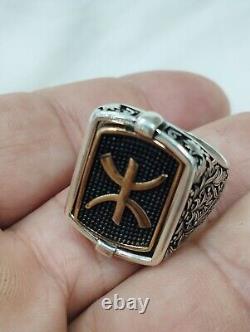 Old Men's Signet Ring with Rotating Head in Solid Silver 925 Size 63