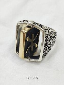 Old Men's Signet Ring with Rotating Head in Solid Silver 925 Size 63