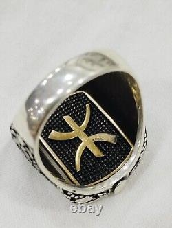 Old Men's Signet Ring with Rotating Head in Solid Silver 925 Size 63